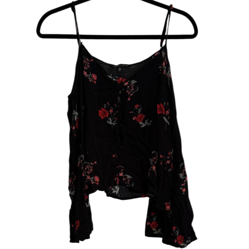 🌻 Kendall and Kylie Rose Print Cold Shoulder Bell Sleeve Top